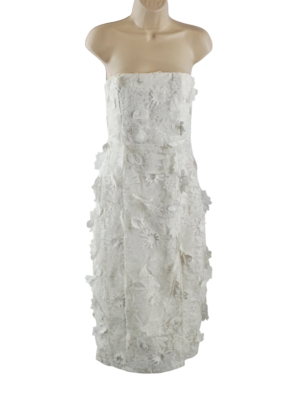 Lulu's White Strapless 3D Floral Appliqué Midi Dress